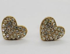 Monet Pave Crystal Heart Earring Gold tone Clip On .75 in vintage