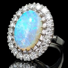 Vintage Opal Diamonds 14k White Gold Large Cocktail Ring Halo Estate Gift