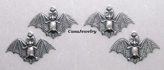 #0411 ANTIQUED .925 STERLING SILVER PLATED BAT W/TOP HANG RING – 4 Pcs