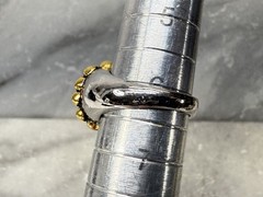 Vintage Silver & Gold Tone Black Dome Cab Ring Size 6
