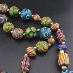 Ancient Venetian Style Mix Gabri Glass Beads Necklace 26in 10.7–13.7mm