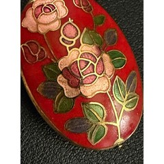Vintage Cloisonne Enamel Pendant Double Sided Floral Oval Gold Tone Jewelry