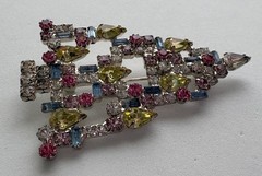 VINTAGE CHRISTMAS TREE PIN BROOCH RON YELLOW RHINESTONES SIGNED HTF MCM 56