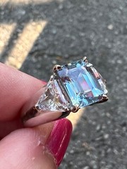 VINTAGE 14K WHITE GOLD AQUAMARINE RING ENGAGEMENT ANNIVERSARY HEAVY CHUNKY