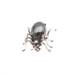 835 Silver Antique Art Deco Real Hematite Spider Oxidized 3D Mini Pin Brooch