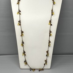 Designer Glass Bead Necklace Brown Yellow Cluster Briolette Station Aera Long