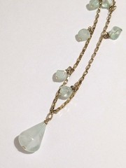 Vintage Faux Aquamarine Station Beads & Gold Tone Cable Link Chain Necklace. 29″