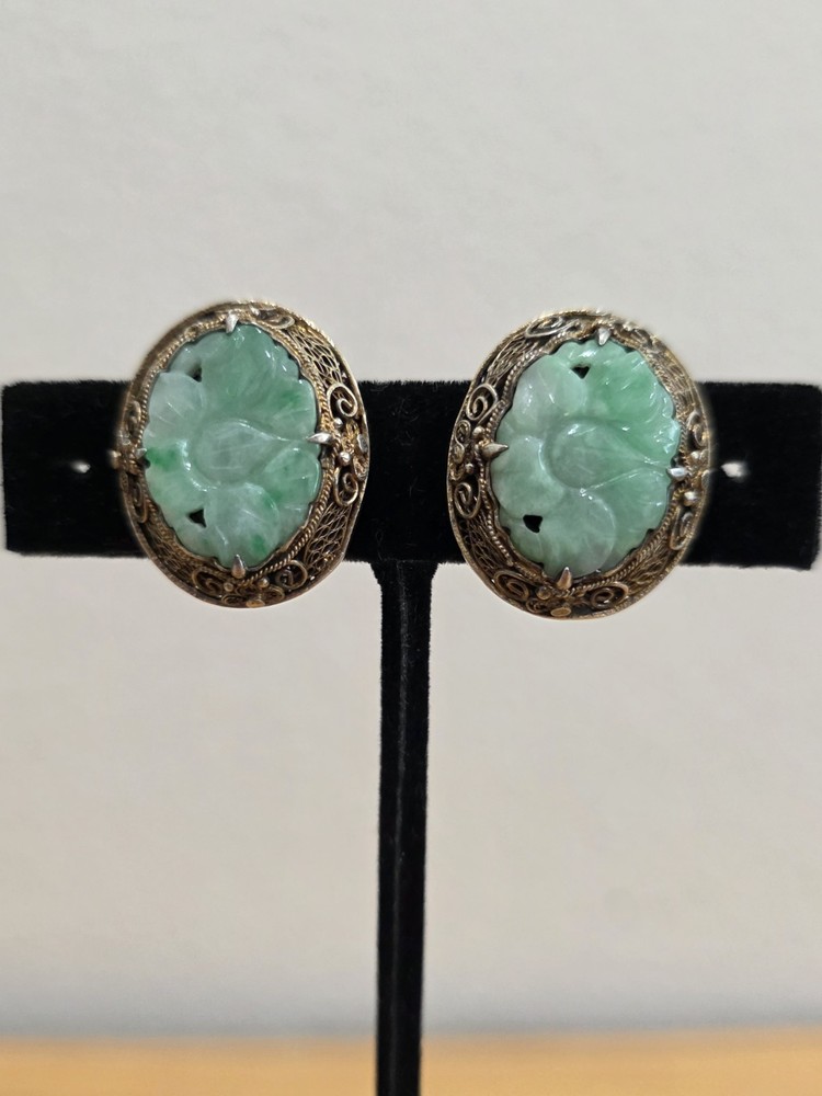 Antiqur Qing Dynasty China Export Jaditte Sterling Earrings