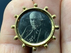 Antique German Gold Tone Metal Tin Mourning Photo Pin Brooch Marked SD c.1920’s