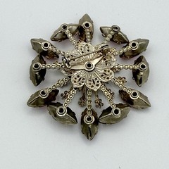 Vintage Brooch Red Pink Magenta Marquise Rhinestone Starburst Filigree Pin 2.5″