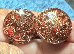 Vintage Round Lucite Orange Confetti Button Silver Toned Clip On Earrings