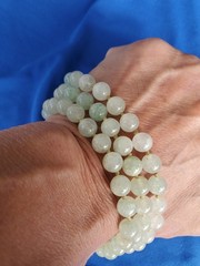 Original Old JADE White Green 8 Millimeters Deco Necklace Vintage 30″ inch Long