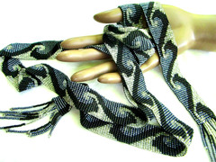 vintage 56-inch necklace or belt, beaded in blue, white, black wave pattern