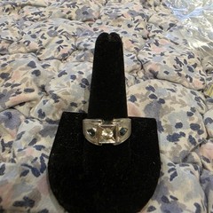 Vintage 18K HGE Chunky Statement Ring Mid Century Faux Sapphire Diamond Size 10