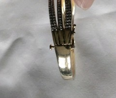 Glamorous Signed BR KRN Faux Marcasite & Goldtone Clamper Bracelet 7″