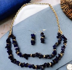 Lapis Necklace & Earring SET Lazuli Blue Natural Gravel Chip Gemstones