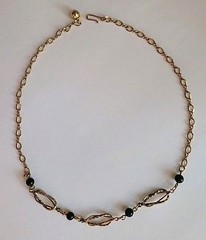 Wells Four Bead Gold Necklace 15″ 14K GF Mid Century Choker or Childs Adj J Hook
