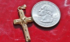 14k yellow gold 1.35″ diamond cut cross charm pendant handmade 2.45gr N3098C