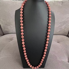 Vintage Burgundy Silk Satin Thread Wrapped Bead Single Strand Necklace 30″