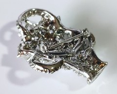 Vintage Bright Silver-tone Flower Basket Brooch w/ Sparkling White Rhinestones