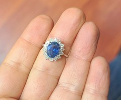 Vintage 14K White Gold Engagement Ring 4.66ct. Natural Blue Sapphire Oval GIA