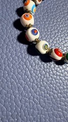 Vintage Murano Millefiori Mosaic Glass Bead Bracelet with Gold Tone Clasp