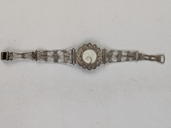 Vintage 800 Silver Filigree Shiva Eye Shell Bracelet