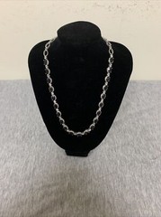 Vintage Sterling Onyx Cabochon & Cubic Zirconia Link 16” Tennis Necklace
