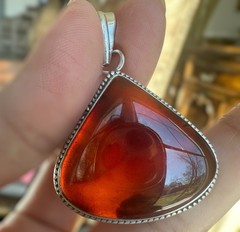 VTG Artisan Pendant 1.875 Inch Carnelian Agate Red Orange Gem 925 Sterling 12.6g