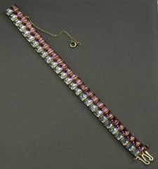 Art Deco Amethyst Blue Rhinestone Channel Set Bracelet