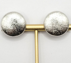 Elegant Large Button Brushed Textured Silver Tone Clip On Vtg Career Earrings