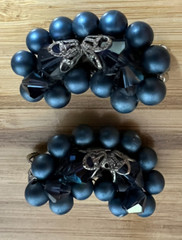 Vintage Blue Beaded climber style clip ear rings –unsigned 1.25 inches