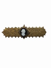 Victorian Gold filled bar pin with cameo on top of black onyx centerpiece