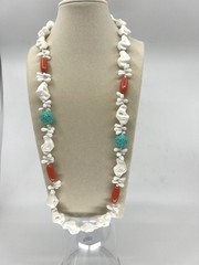 MIRIAM HASKELL WHITE TURQUOISE PEACH CORAL CHUNKY NUGGETS MOLDED PLASTIC RARE