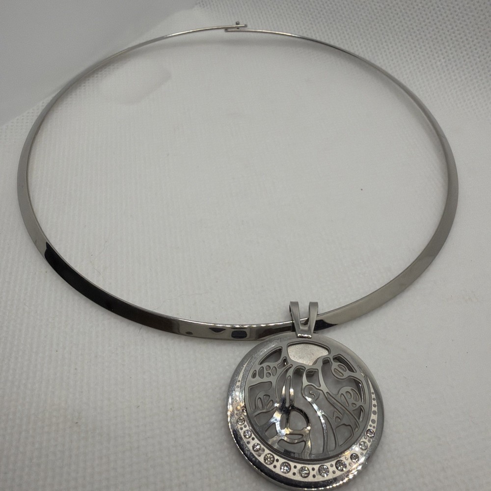 Vintage Fridasteel 316L Stainless Steel Statement Choker Crystal Necklace