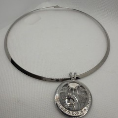 Vintage Fridasteel 316L Stainless Steel Statement Choker Crystal Necklace