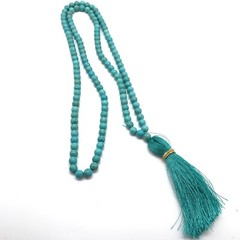 Blue Beaded Howlite Long Strand Chunky Tassel Ladies Statement Necklace 40″