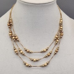Layered Necklace Gold Tone Station Beaded Textured Glossy 19″