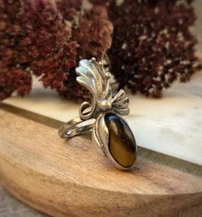 Soviet Vintage Estate Silver 875 Ring Jasper Stone Women Jewelry USSR Size 6.5