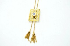 Painted Blue Porcelain Flower Open Work Gold Tone Slide Lariat Necklace Vintage