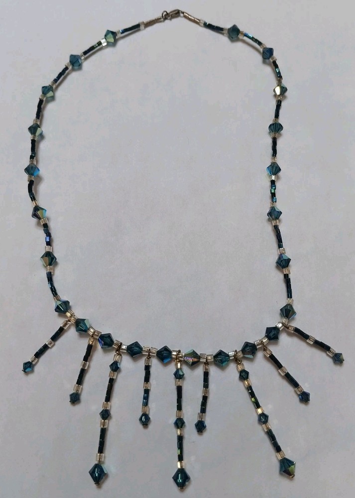 Vintage Handmade 17.5in Sterling Silver Blue Crystal Beaded Necklace 925 Tested