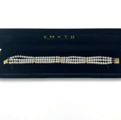 Estate Pearl Bracelet Sz 6.5 Triple Strand 4mm Push Clasp 14K Gold Clasp Spacers