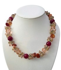 Glass Crystal Faceted Clusters Beaded 18″ Choker Necklace Champagne Pink Beads