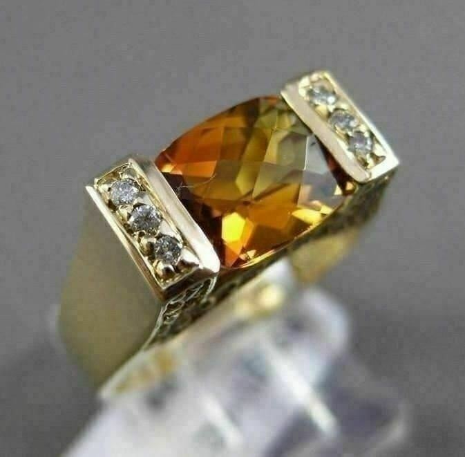 ESTATE LARGE 1.79CT DIAMOND & EXTRA FACET CITRINE 14KT YELLOW GOLD TENSION RING