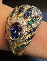 Size 6.75 Victoria Wieck Peacock Feather Pattern Ring Gold 925 Sterling Silver