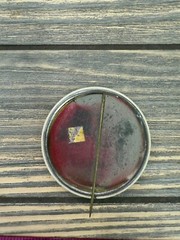 Vintage Red Rose Round Metal Pinback Button 2.25” With Green Leaf Design On Whit