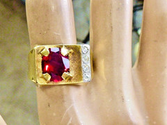 VINTAGE 10K YELLOW GOLD FILLED NEW OLD STOCK 70’S RED CLEAR STONE RING SIZE 525