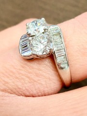 Vintage European Cut & Baguette Cut Natural Diamond Ring in Platinum