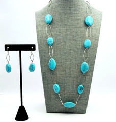 Silver Tone & Turquoise Stones Necklace & Earrings Set Vintage