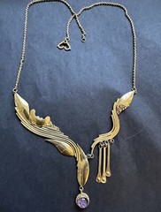 Stunning Vintage Sterling Silver 925/1000 Designer Necklace 19″, Glass cabochons
